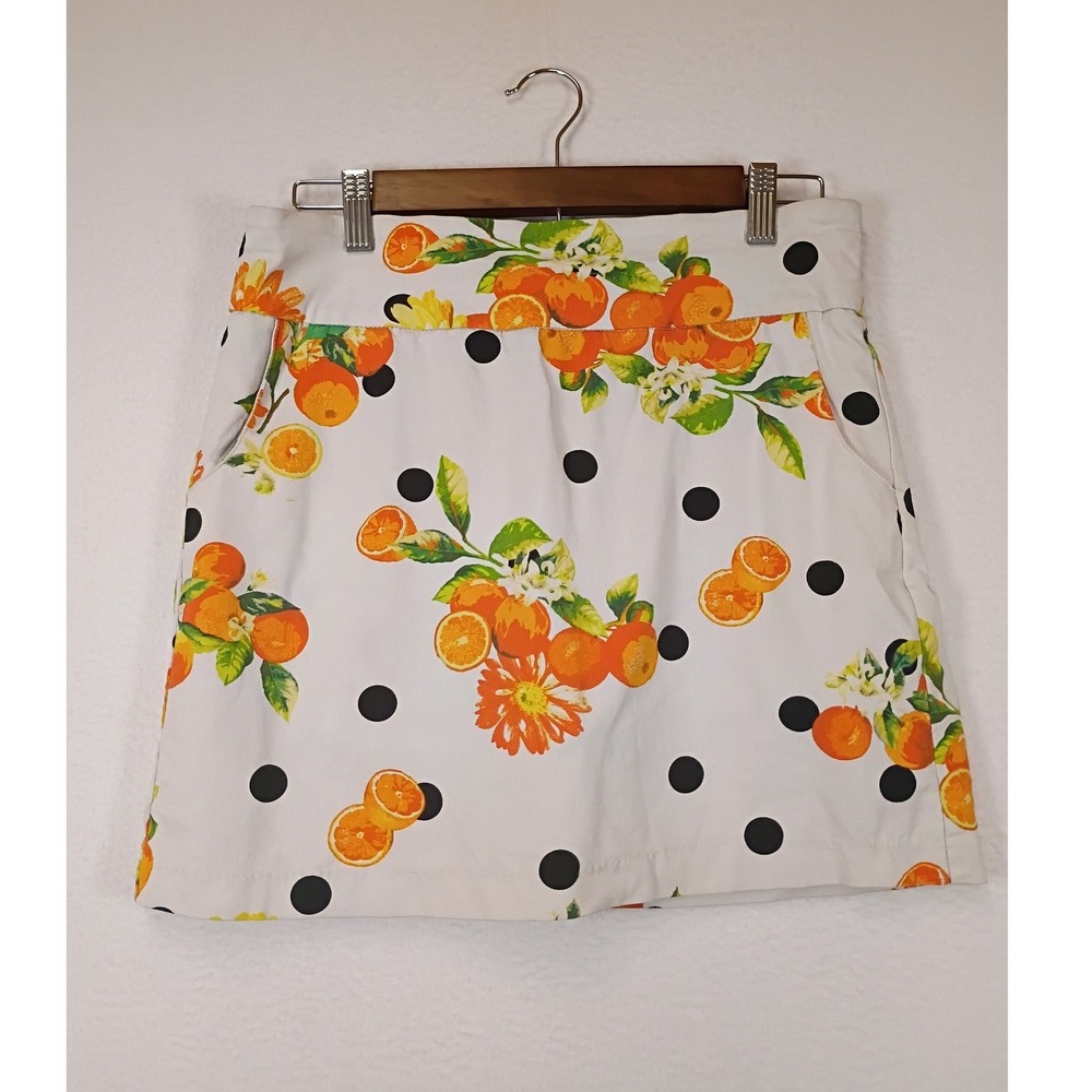 Fruitcore Zac & Rachel Womens 8 White Orange Polka Dot Floral Citrus Mini Skort